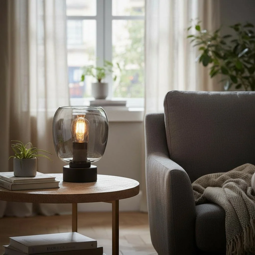 Glazen tafellamp Autumn zwart met smoke glas