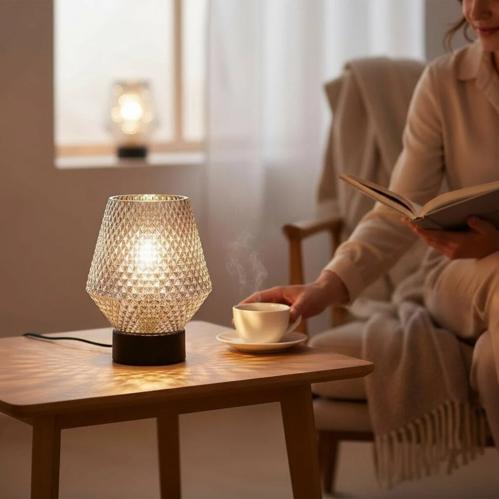 Glazen tafellamp Pieta zwart met smoke glas