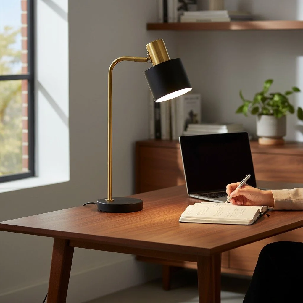 Metalen tafellamp Thijn zwart met goud