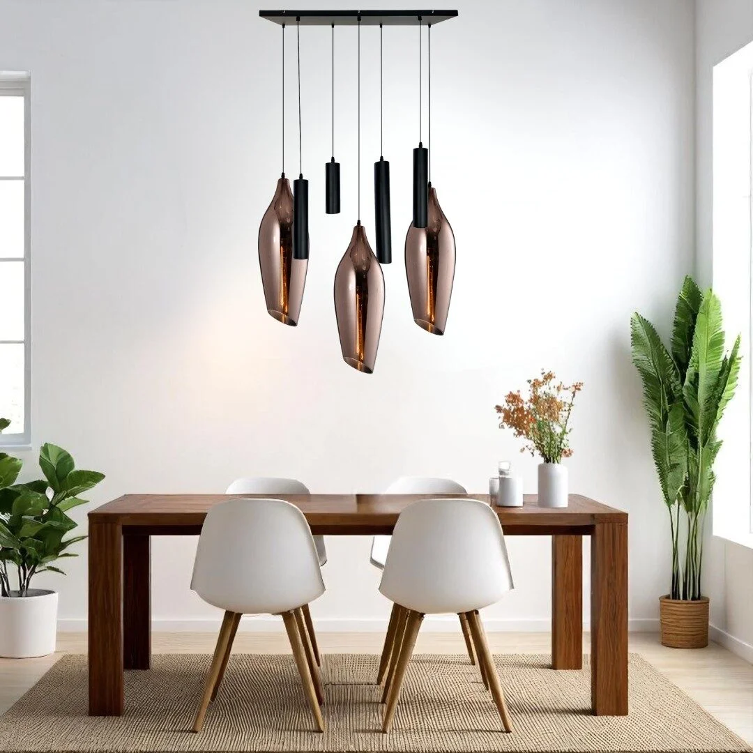 Mix and Match 22 Belezza koper met Yora zwart rechthoek 80cm 7-lichts nieuw