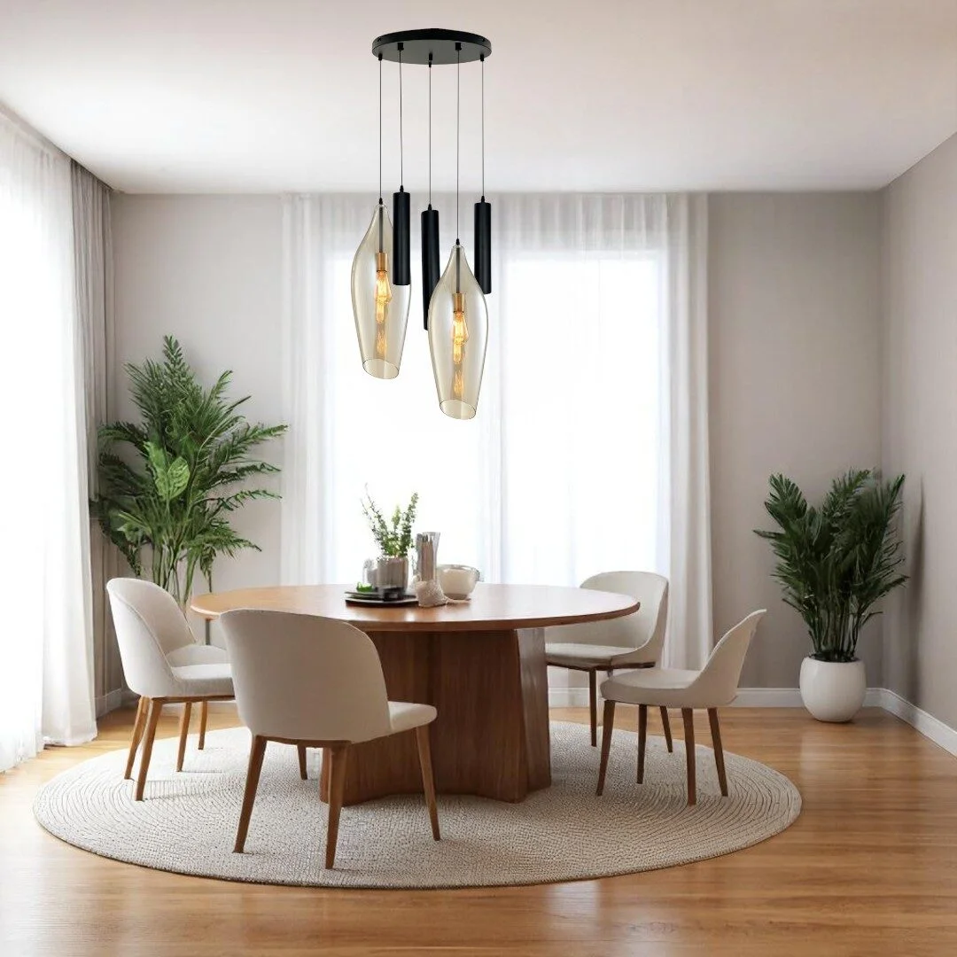 Mix and Match 27 Belezza Cognac met Yora zwart rond 40cm 5-lichts