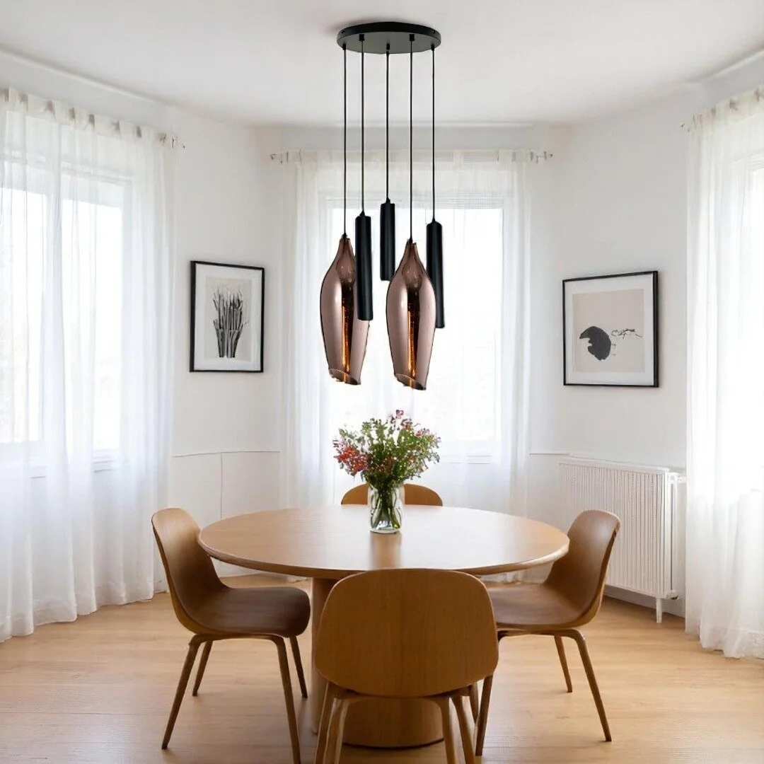 Mix and Match 28 Belezza koper met Yora zwart rond 40cm 5-lichts