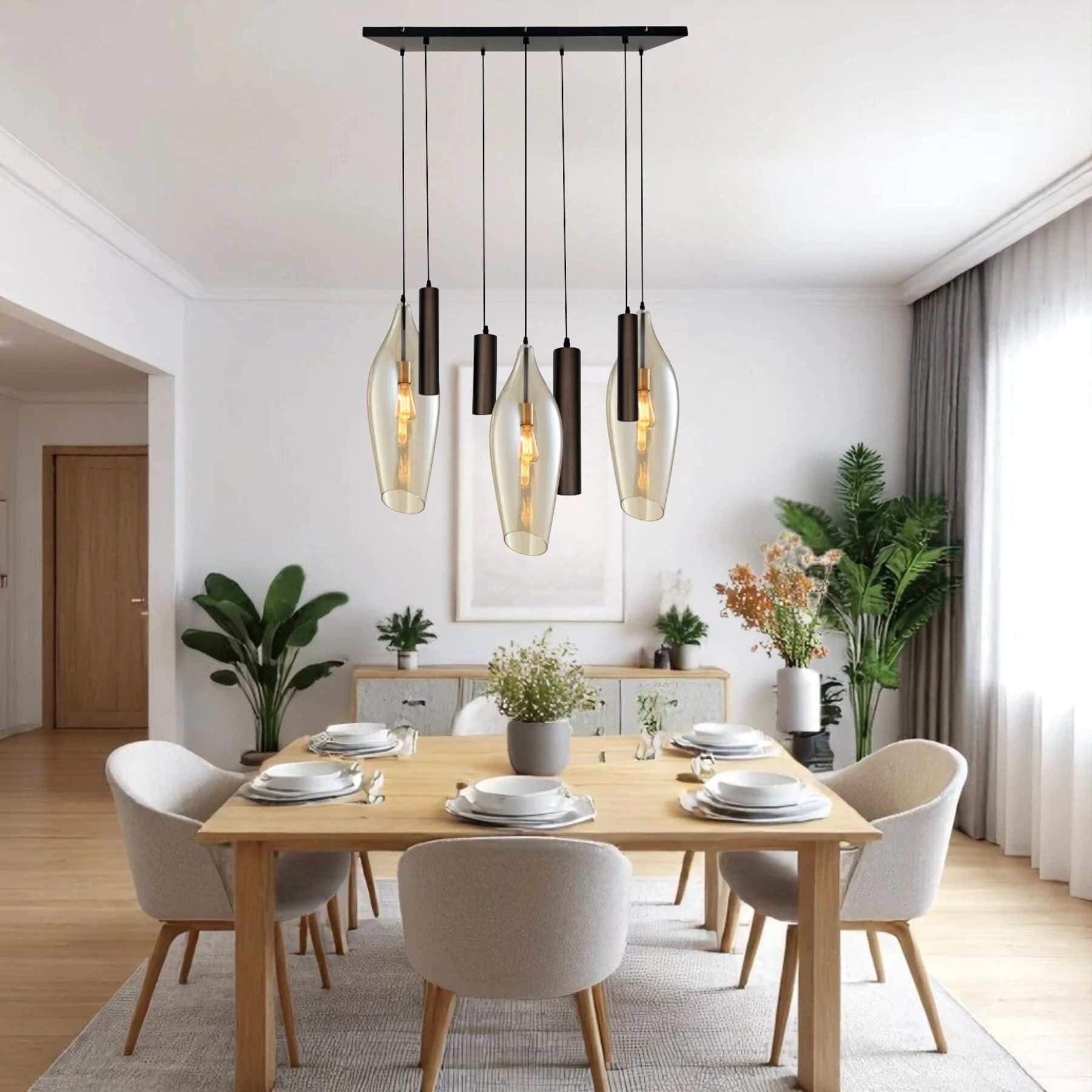 mix and match 20 belezza cognac met Yora bruin rechthoek 80cm 7-lichts